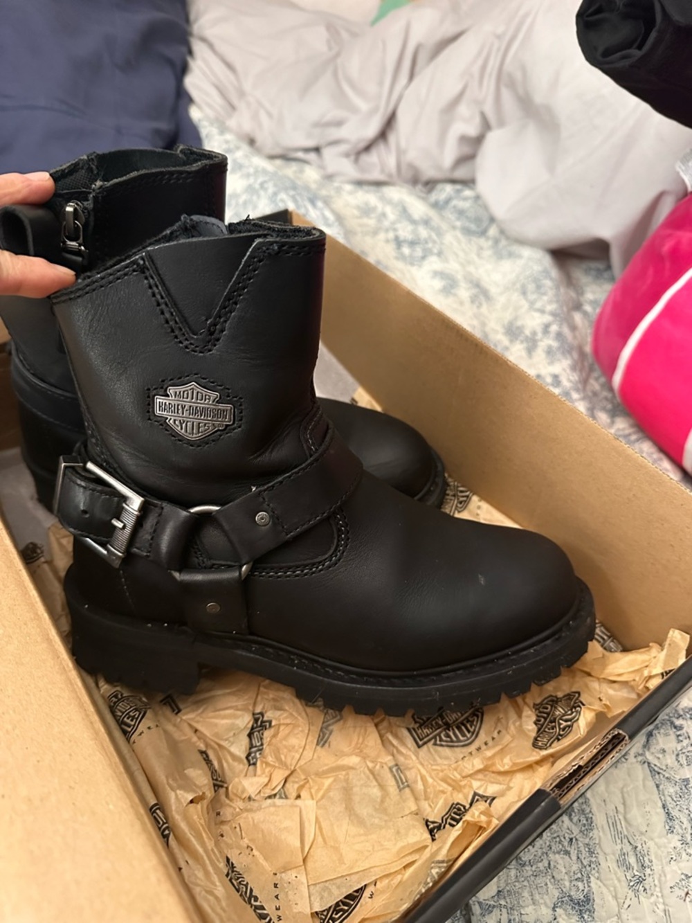 Harley-Davidson Black Leather Harness Motorcycle Boots